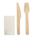 NEW BIO WOODEN CUTLERY SET 16CM KNIFE,FORK, NAPKIN