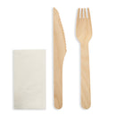 NEW BIO WOODEN CUTLERY SET 16CM KNIFE,FORK, NAPKIN